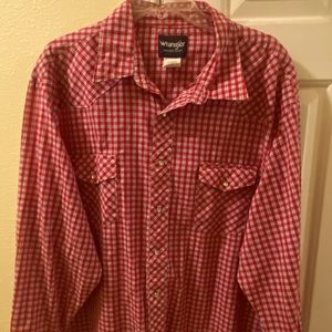 Men’s Wrangler 3XL Red Plain Pearl Snap long sleeve Western Shirt